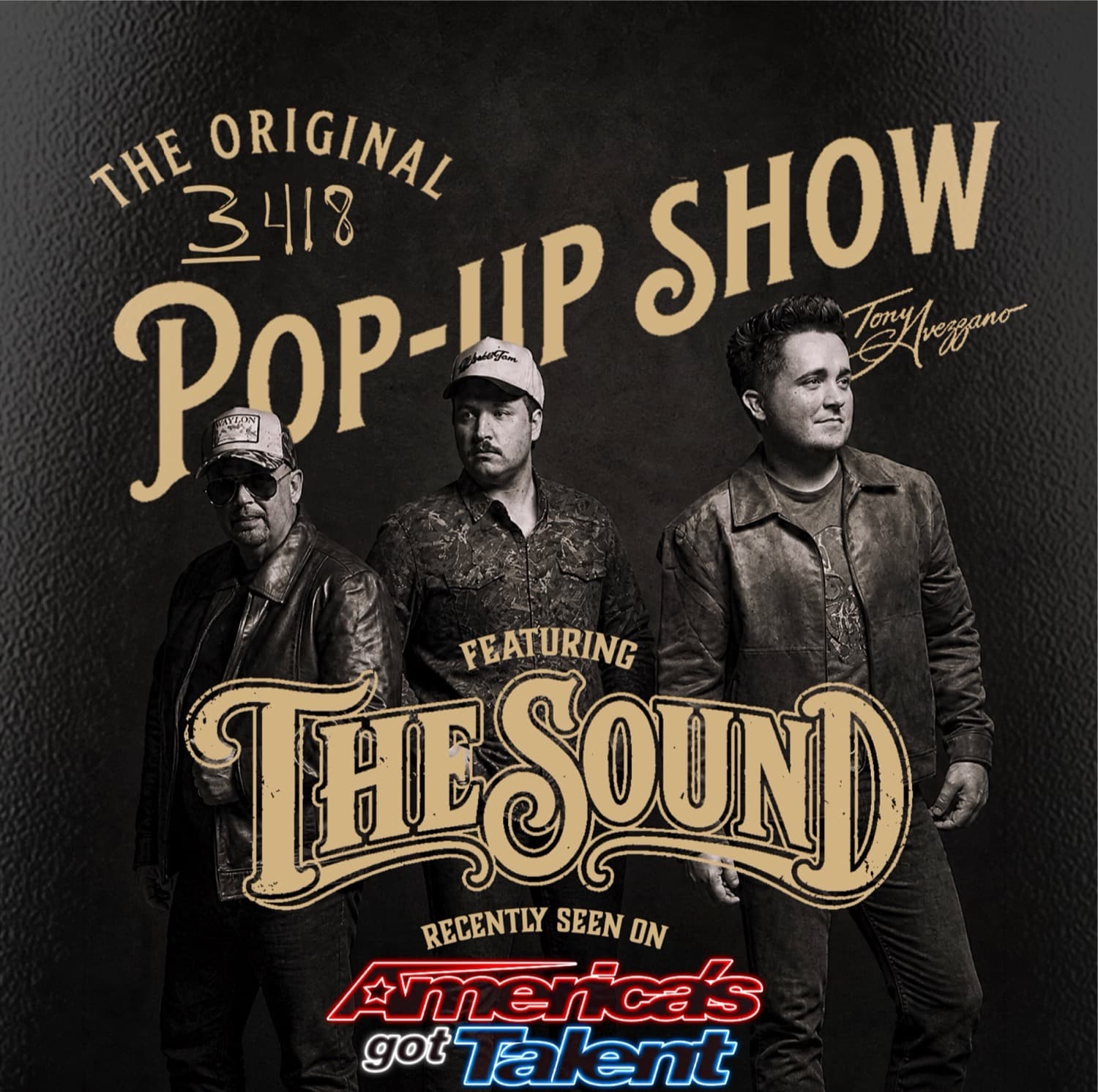 The Original 3418 Pop-Up Show poster featuring the three members of The Sound